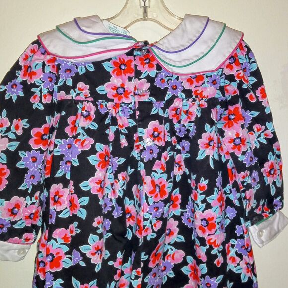 Vintage Tiny Tots Dark Floral Bubble Romper-Size 3T-Snap Crotch-3D Flower Collar - Picture 6 of 10